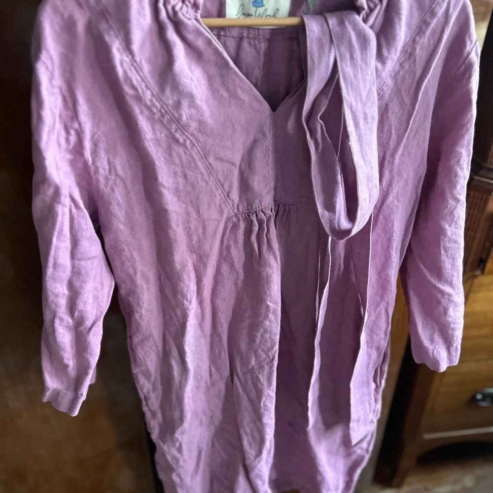 Linencloud linen lavender Tunic Midi dress 3/4 sleeve dress. - Picture 1 of 14